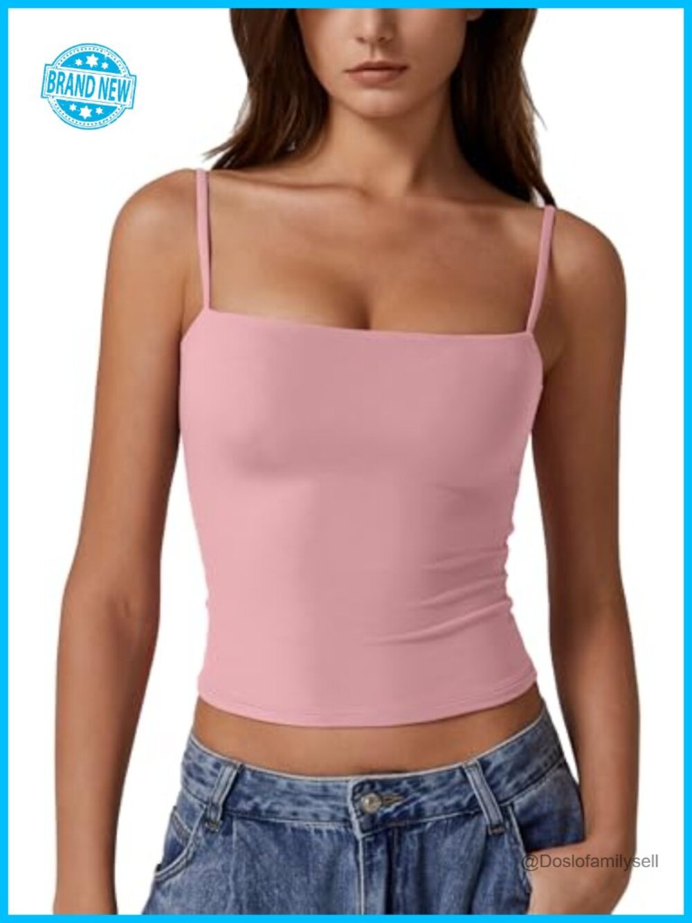 Double Lined Tank Top Adjustable Spaghetti Strap Sleeveless Camisole Square